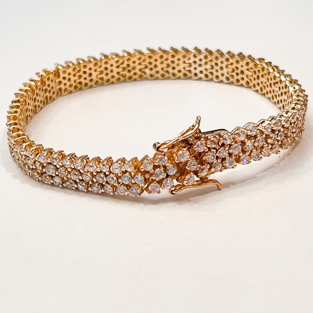 BLING! Vintage Cubic Zirconia Link Gold Wash .925 Silver Tennis Bracelet-
